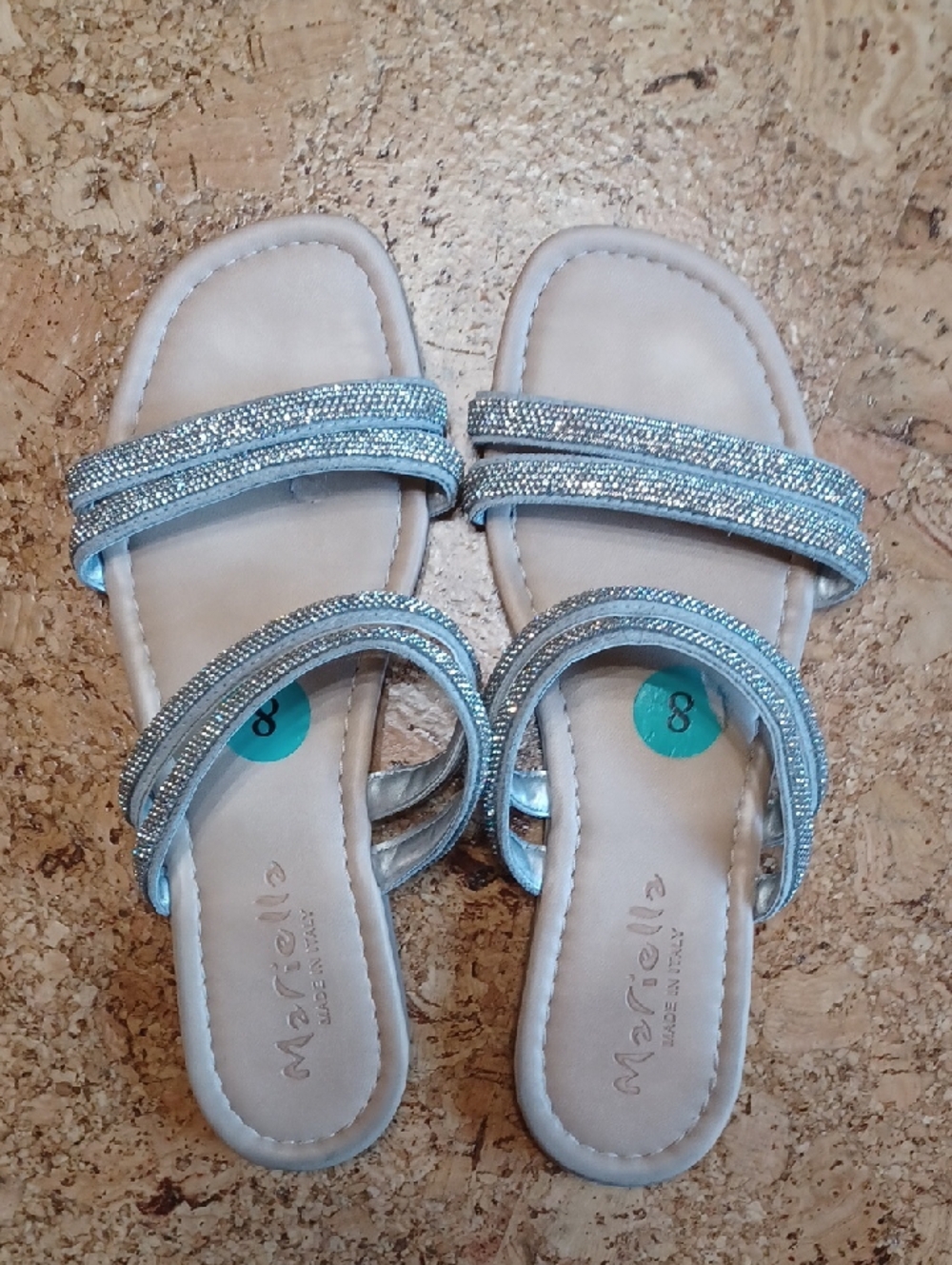 Mariella Silver Sparkly Strappy Leather Sandals Size 8